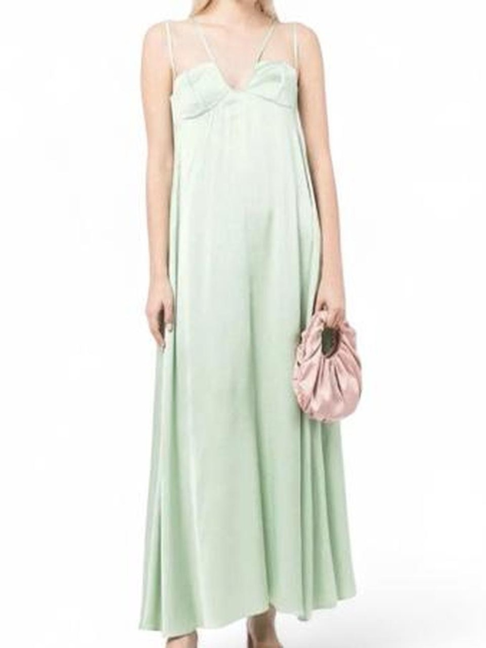 Aeron Sophie satin green strappy maxi dress
